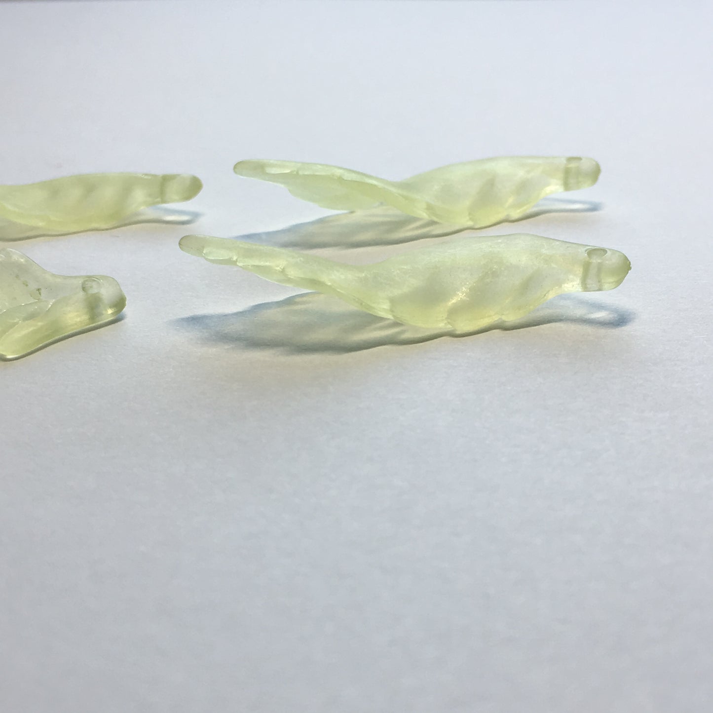 Translucent Light Green Acrylic Leaf Beads, 40 x 14 mm, 4 Beads