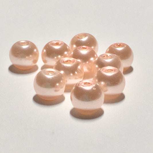 Pink Pearl Round Glass Beads, 6 mm, 10 Beads