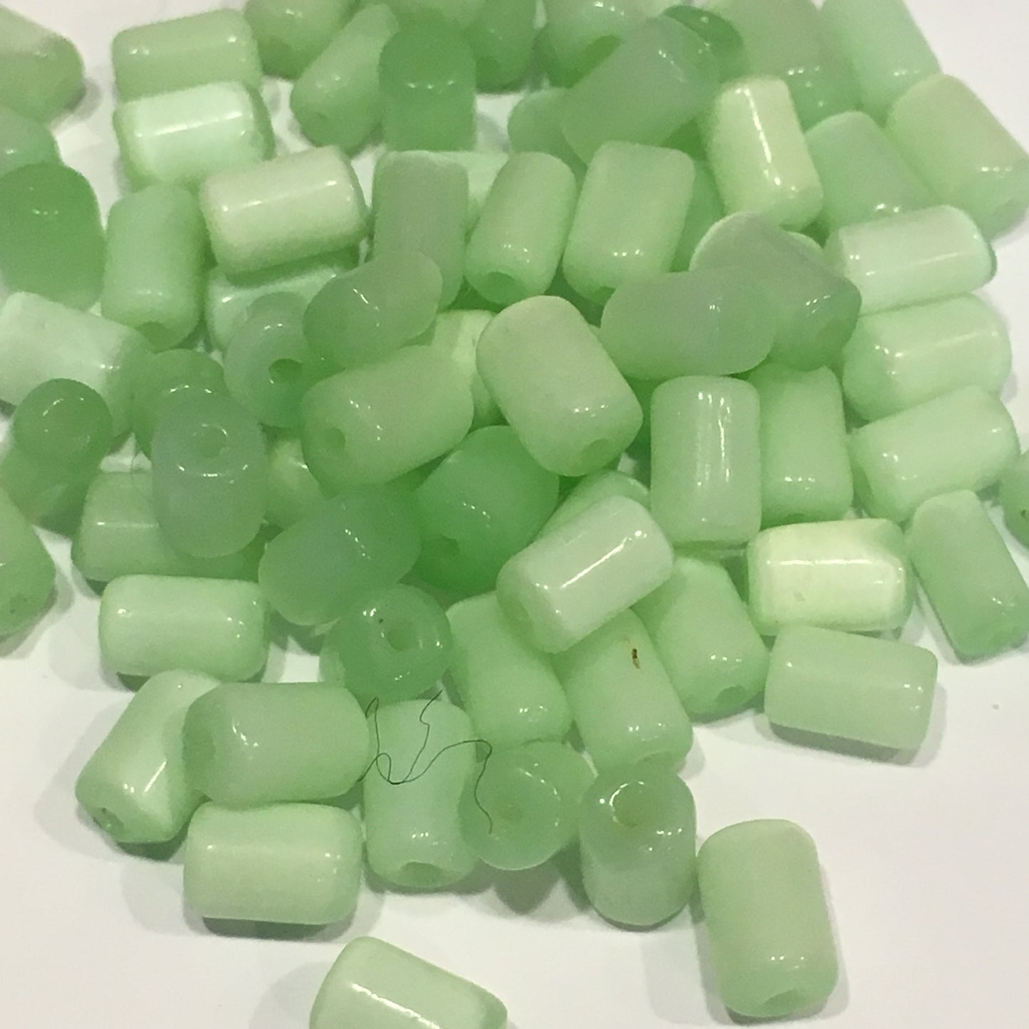 Light Green Painted Glass Tube Beads, Average Size 8 x 5 mm, 85 Beads