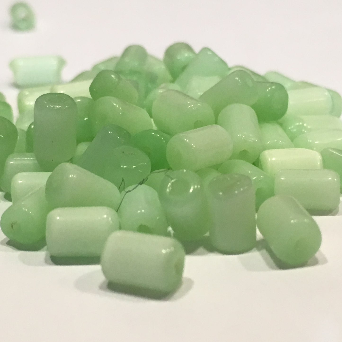 Light Green Painted Glass Tube Beads, Average Size 8 x 5 mm, 85 Beads