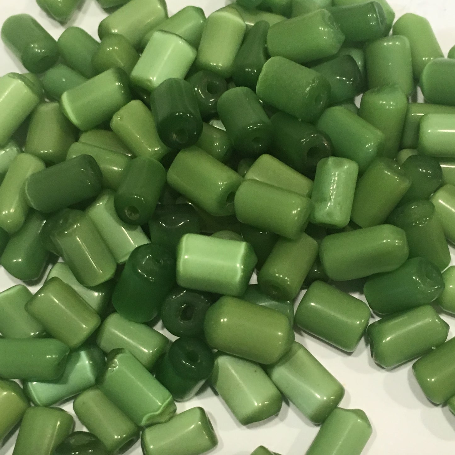 Green Glass Tube Beads, Average Size 8 x 5 mm, 145 Beads