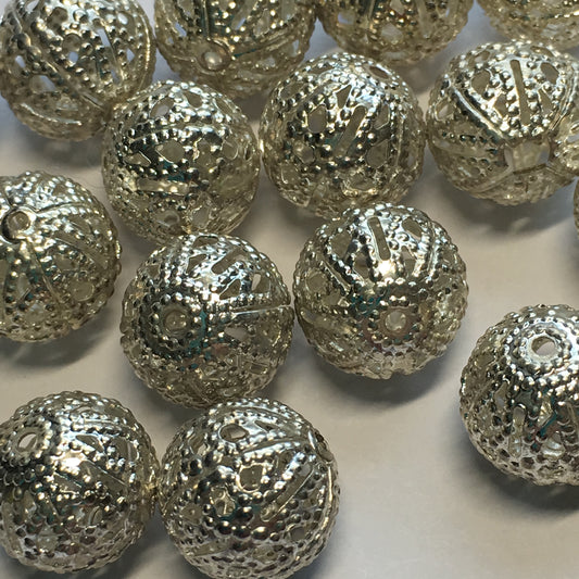 Silver Filigree Beads, 10 mm - 24 Beads
