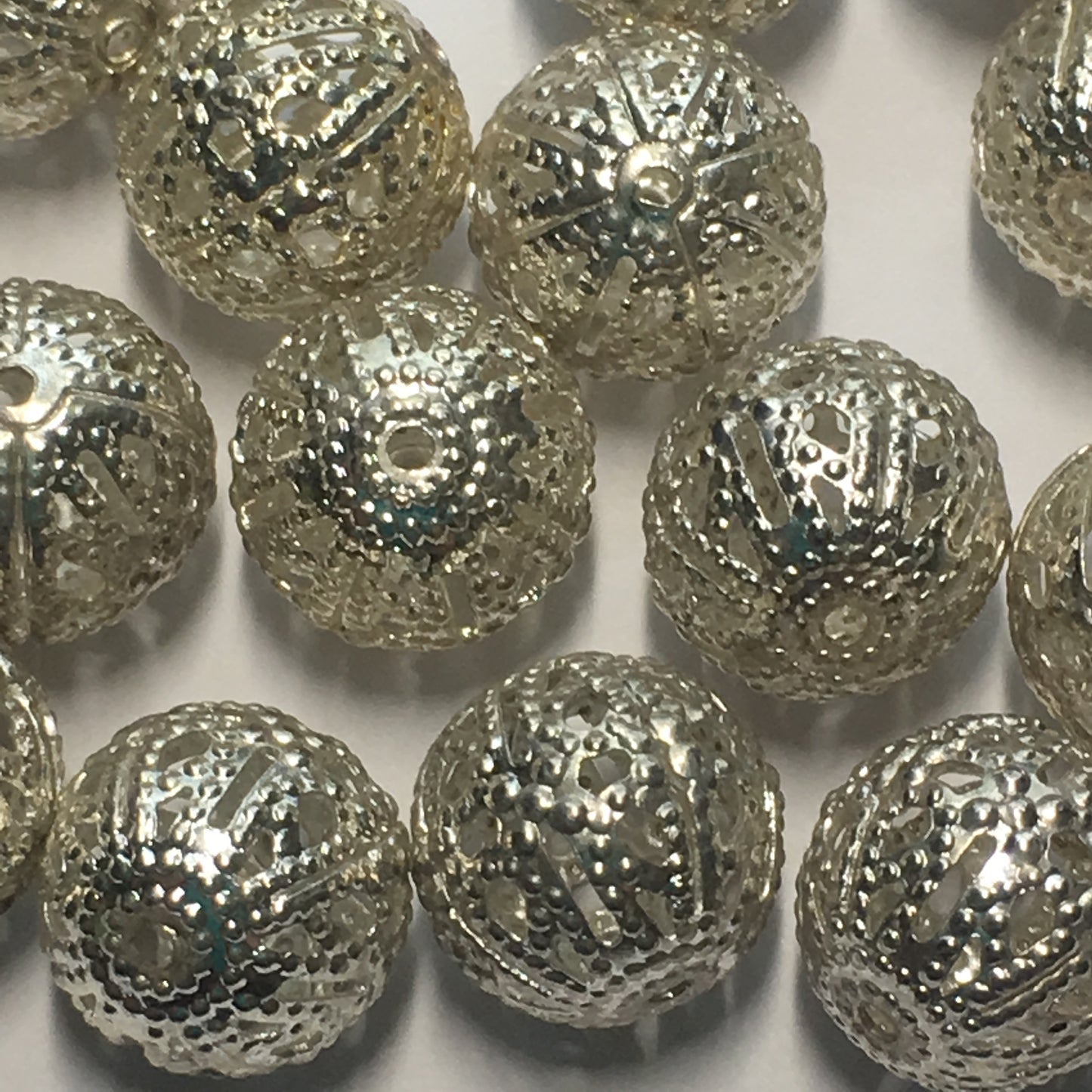 Silver Filigree Beads, 10 mm - 24 Beads