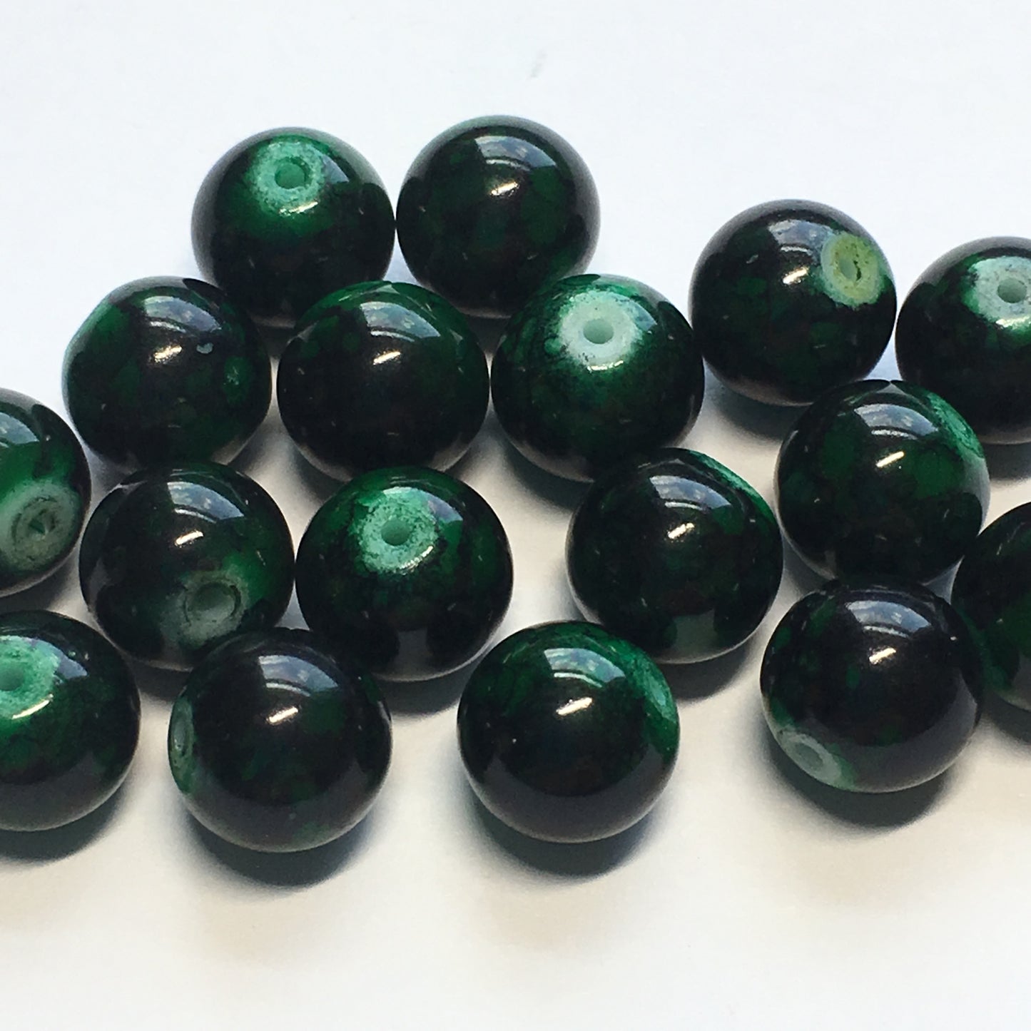 Green Painted Glass Beads 8 mm,  18 Beads