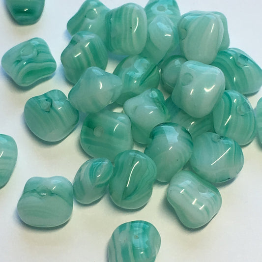 Turquoise / White Swirl Glass Nugget Beads, 7 x 6 x 6 mm , 30 Beads
