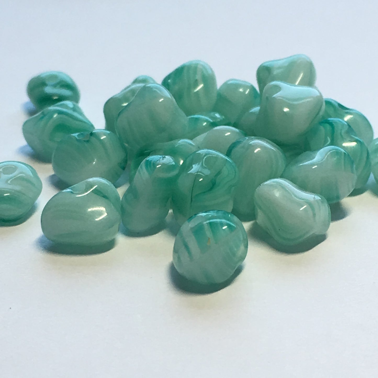 Turquoise / White Swirl Glass Nugget Beads, 7 x 6 x 6 mm , 30 Beads