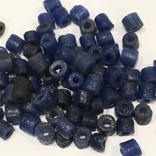 Rough Blue 6-7 mm Glass Roller Beads, 87 Beads