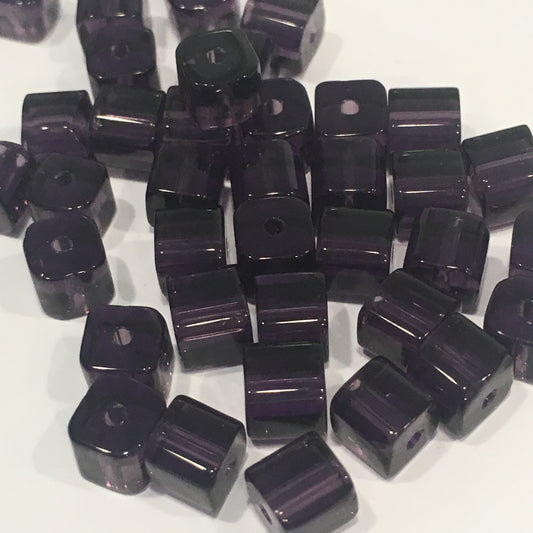 Transparent Purple Glass Cube / Square Beads, 5 mm, 38 Beads