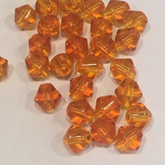 Transparent Orange Glass Bicone Beads 4 mm, 30 Beads