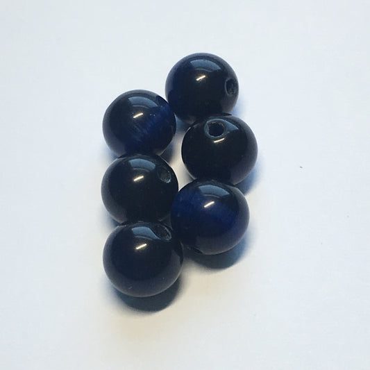 Dark Blue Cat's Eye Round Beads 8 mm, 6 Beads