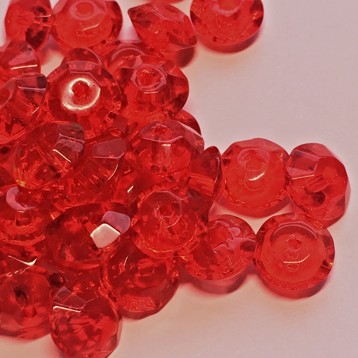 Transparent Ruby Red Glass Faceted Saucer Beads, 8 x 4 mm, 50 Beads