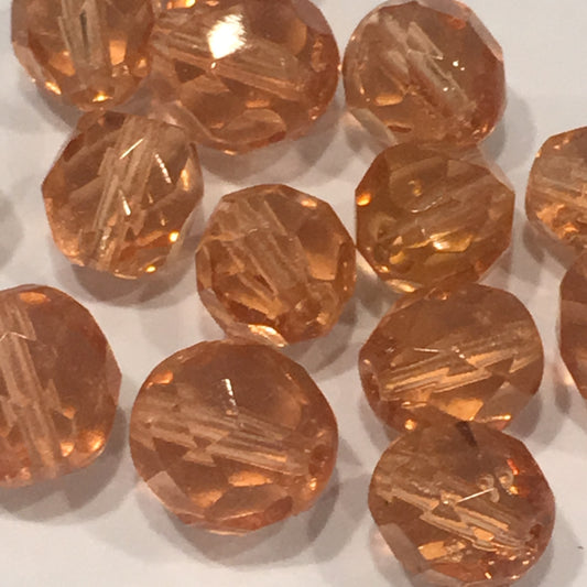 Transparent Light Orange Glass Faceted Round Beads, 7 mm (10) and 9 mm (5)