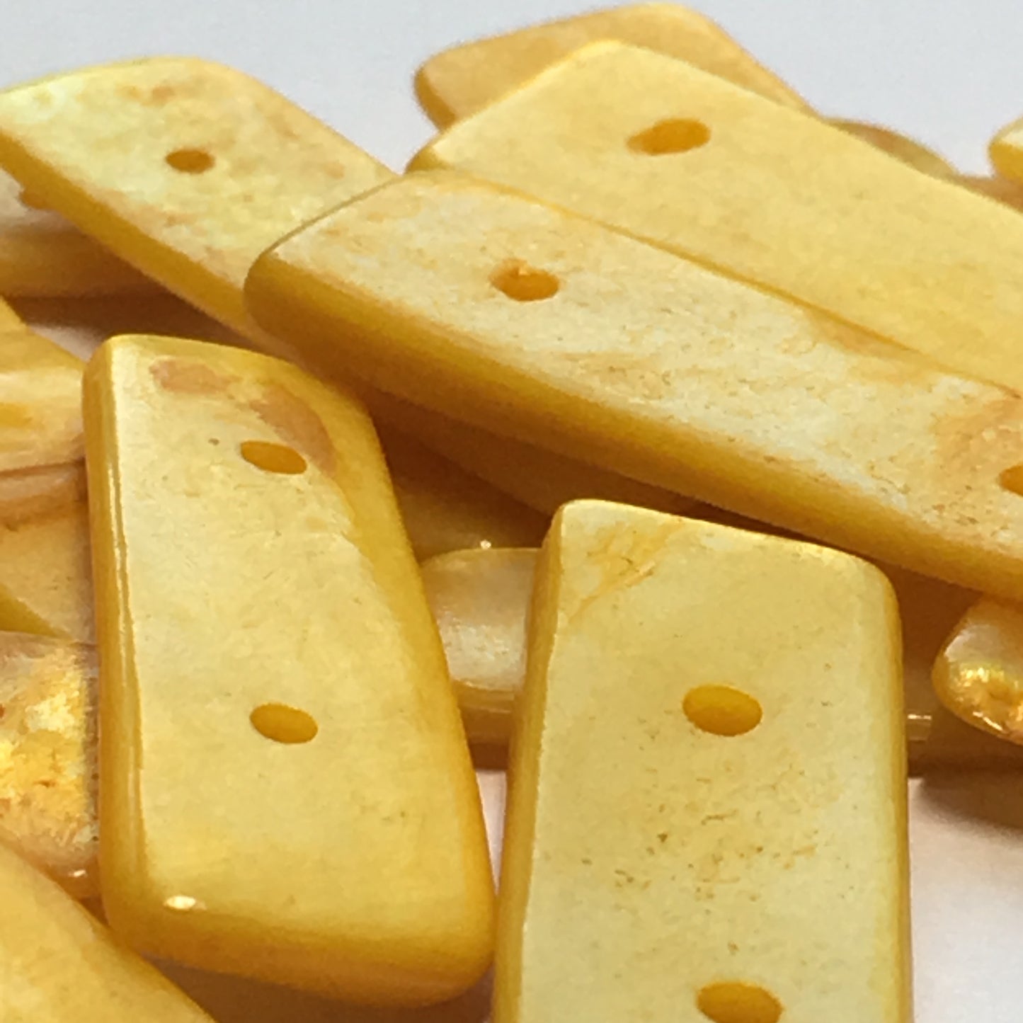 Yellow Dyed Shell Flat Rectangle Beads, Two-Strand, Front Drilled, 26-27 x 8-10 mm Average Size, 16 or 20 Beads
