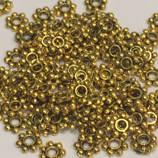 Antique Gold Daisy Spacers, 4.5 x 1 mm - 100 Spacers