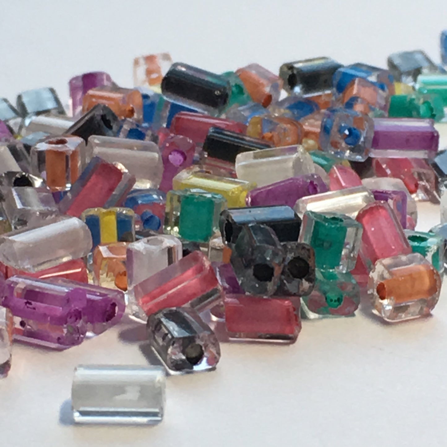Multiple Color Lined Clear Glass Flat Rectangle Beads, 5-3 x 4 x 3 mm Average Size, 5 or 10 gm