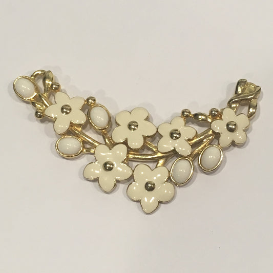 Ivory and White Cloisonne Flowered Necklace Pendant, Focal Piece, 84 x 48 mm