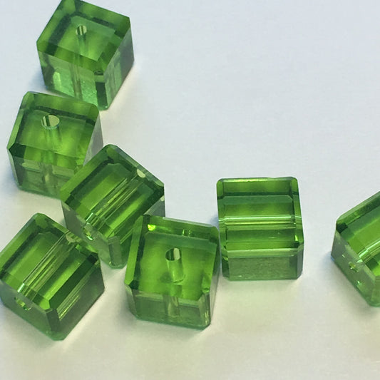 Transparent Green Glass Faceted Cube / Square Beads, 6 mm, 19 Beads