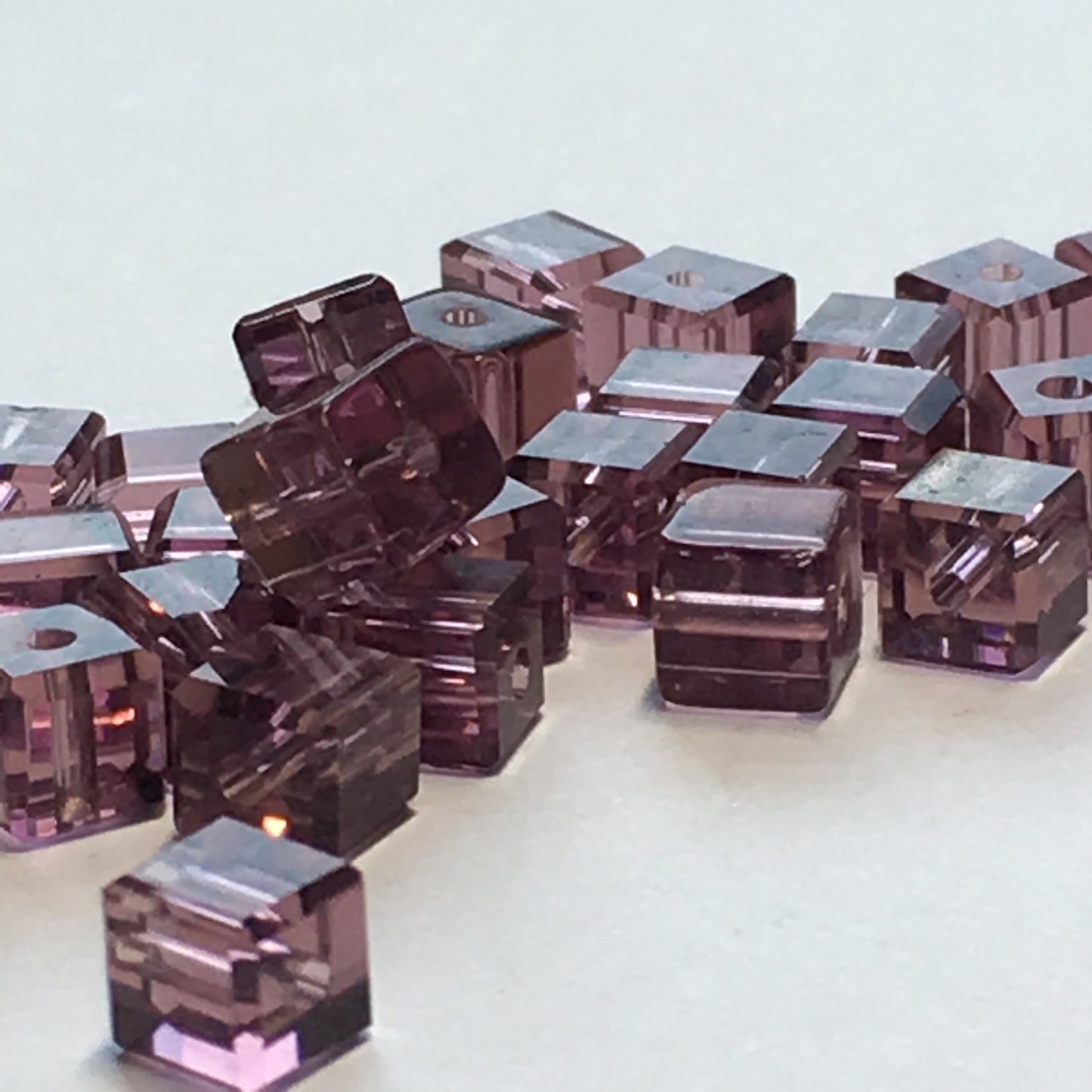 Transparent Purple Glass Cube / Square Beads, 4 mm, 26 Beads