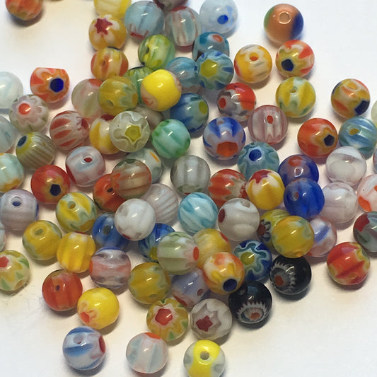 Multi-Color Millefiori Round Glass Beads 4 mm,  30 or 32 Beads