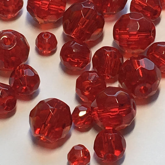 Transparent Ruby Red Glass Faceted Round Beads for Bracelet, 4-8 mm 29 Beads