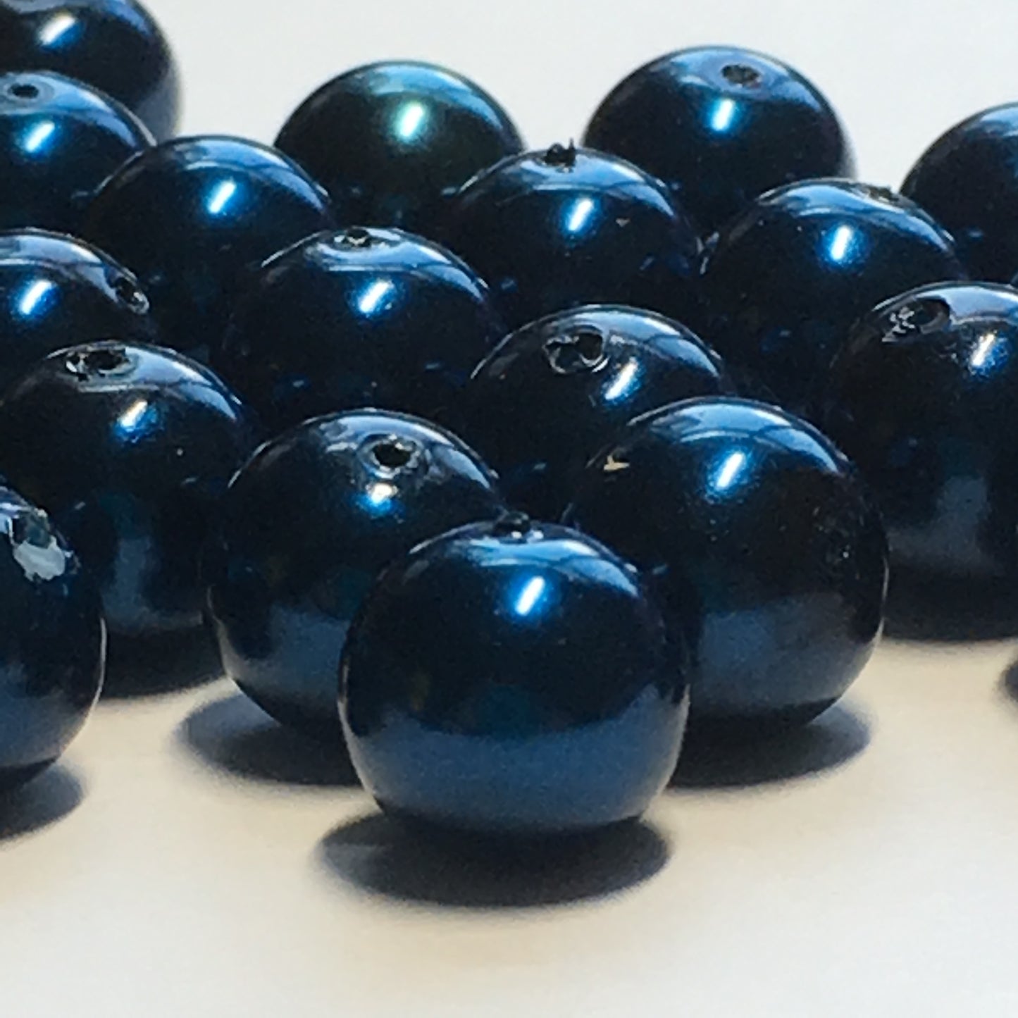 Dark Blue Pearl Glass Round Beads 8 mm, 32 Beads