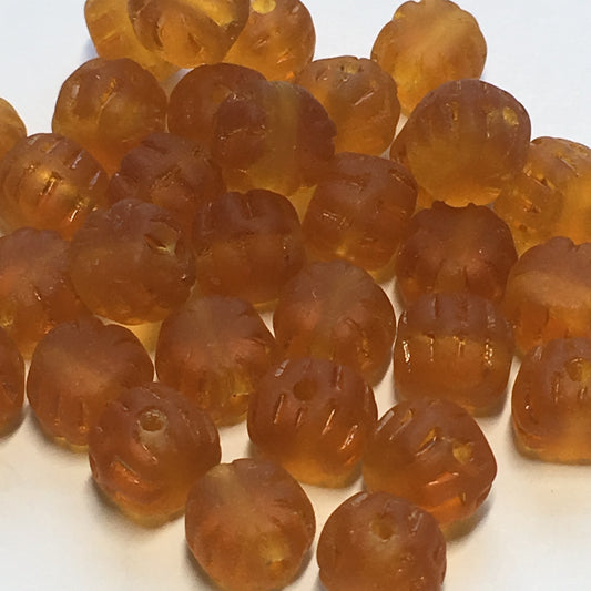 Frosted Amber Brown Textured Round Glass Beads, 6 mm, 35 Beads
