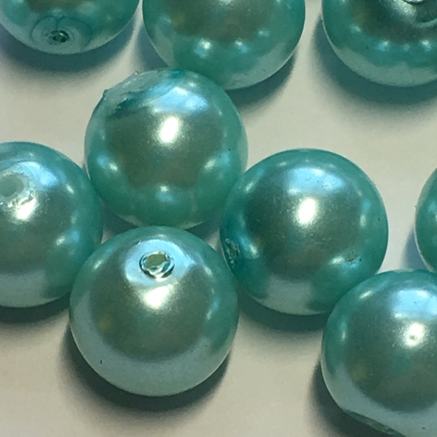 Light Blue Pearl Glass Round Beads, 10 mm, 15 Beads
