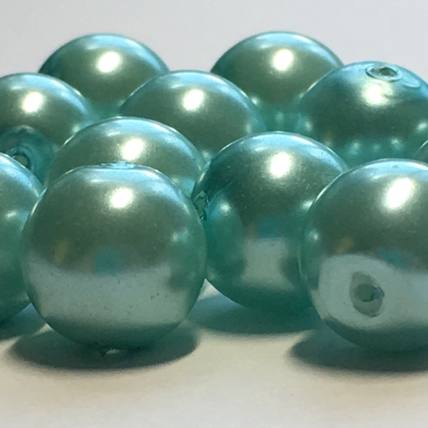 Light Blue Pearl Glass Round Beads, 10 mm, 15 Beads