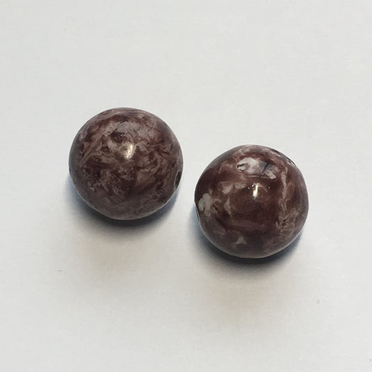Purple Sponged Round Glass Beads, 12 mm, 2 Beads