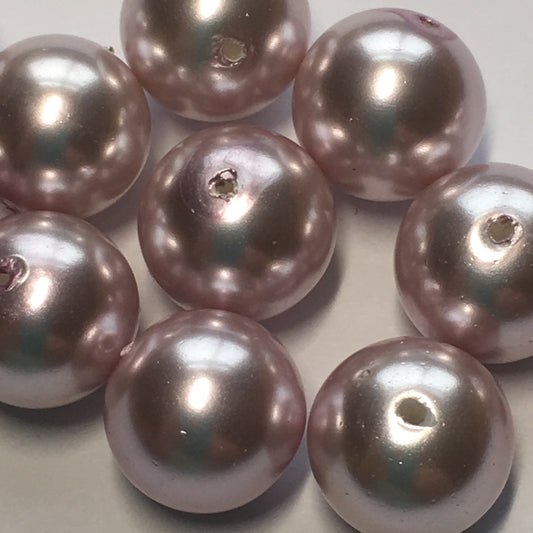 Light Mauve Pearl Round Glass Beads, 10 mm, 14 Beads