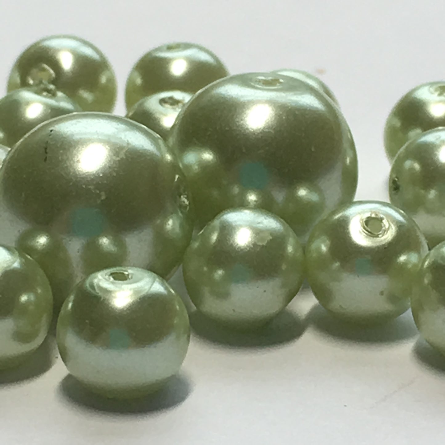Light Green Pearl Round Glass Beads, 6  and 10 mm, 22 Beads