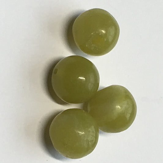 Green Jade Semi-Precious Stone Round Beads, 12 mm, 4 Beads