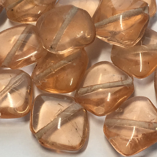 Light Orange Diamond Flat Glass Lampwork Beads, 12 x 11 x 5 mm, 25 Beads