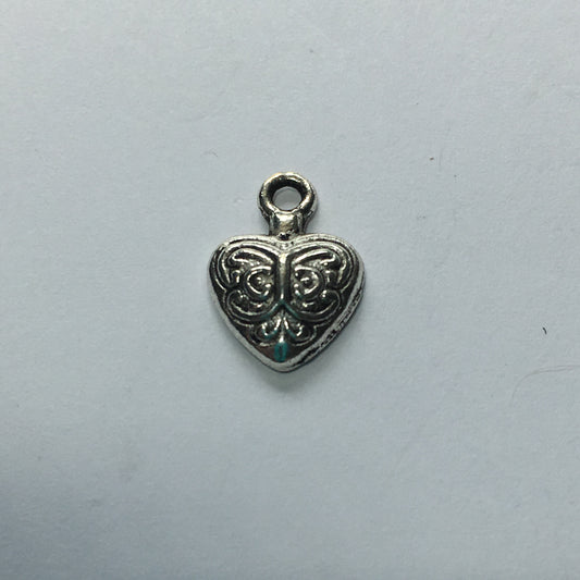 Breloque coeur en argent antique, 15 x 10 mm