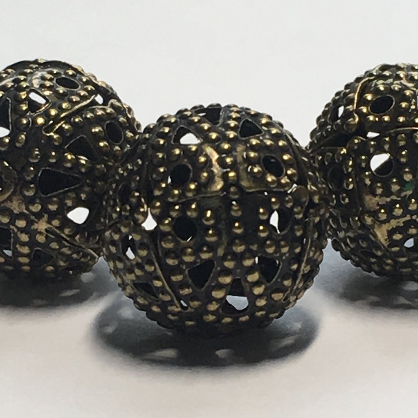 Antique Brass Filigree Round Beads, 14 mm - 3 Beads