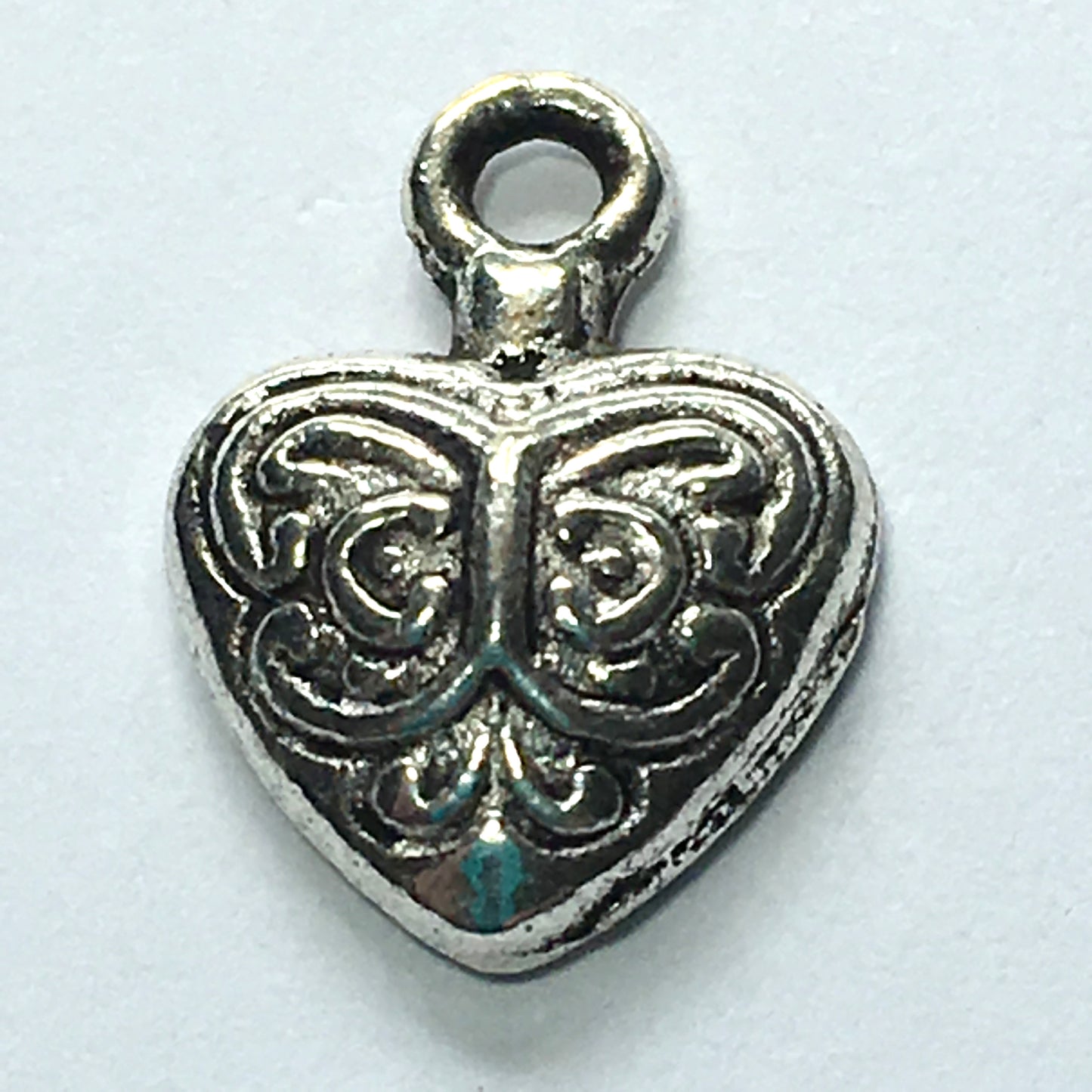 Antique Silver Heart Charm, 15 x 10 mm