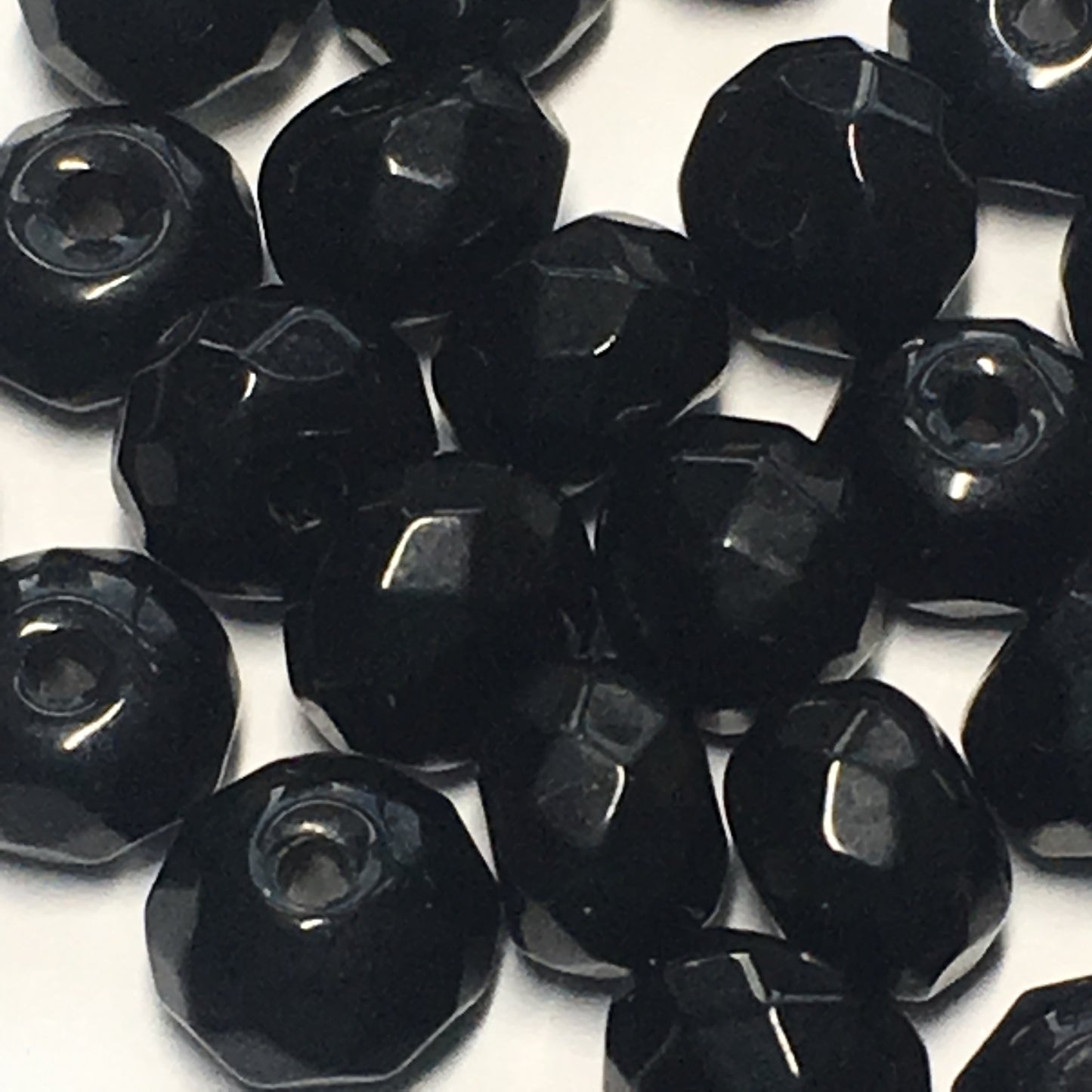 Opaque Black Faceted Rondelle Glass Beads, 4 x 6 mm, 30 Beads
