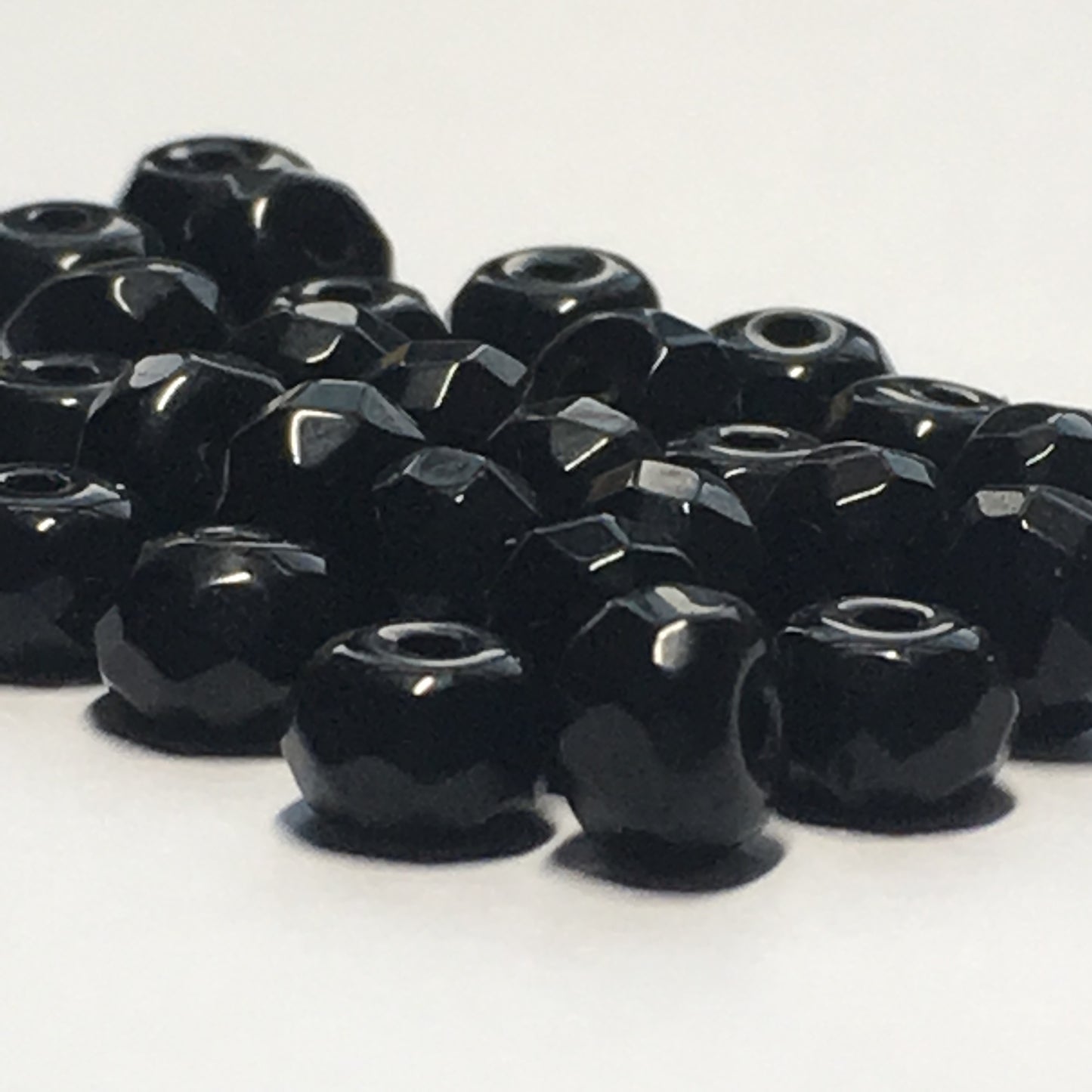 Opaque Black Faceted Rondelle Glass Beads, 4 x 6 mm, 30 Beads