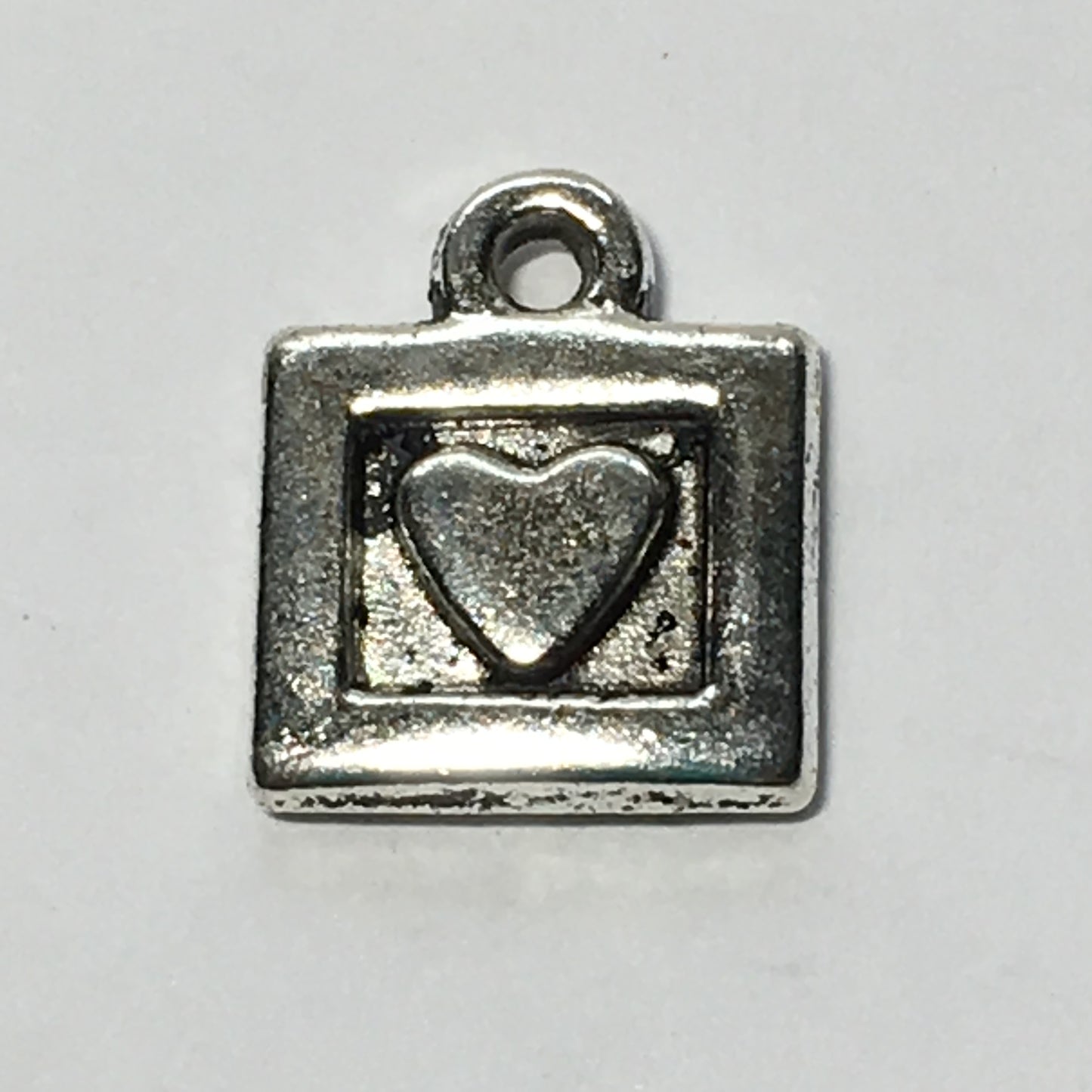 Antique Silver Square Heart Charm, 11 x 9 mm