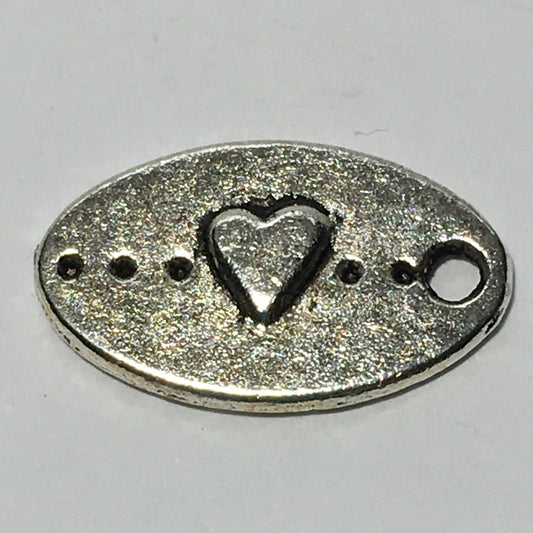 Antique Silver Oval Heart Charm, 15 x 10 mm