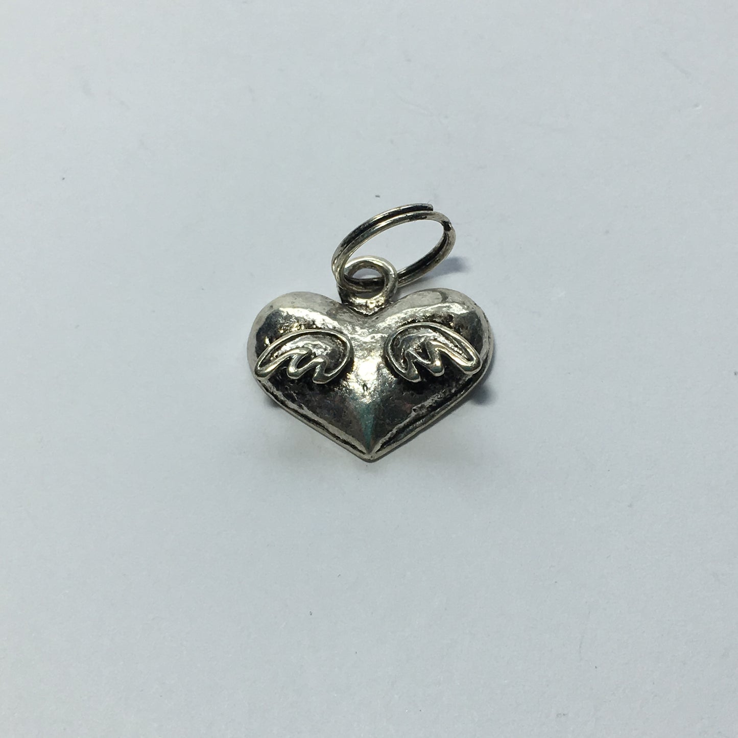 Antique Silver Heart with Wings Charm, 18 x 15 mm