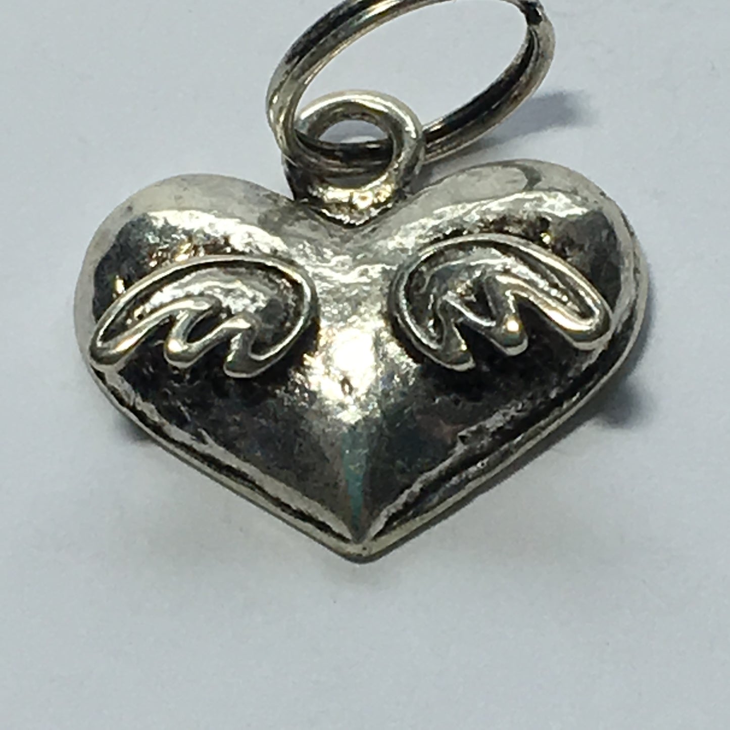 Antique Silver Heart with Wings Charm, 18 x 15 mm