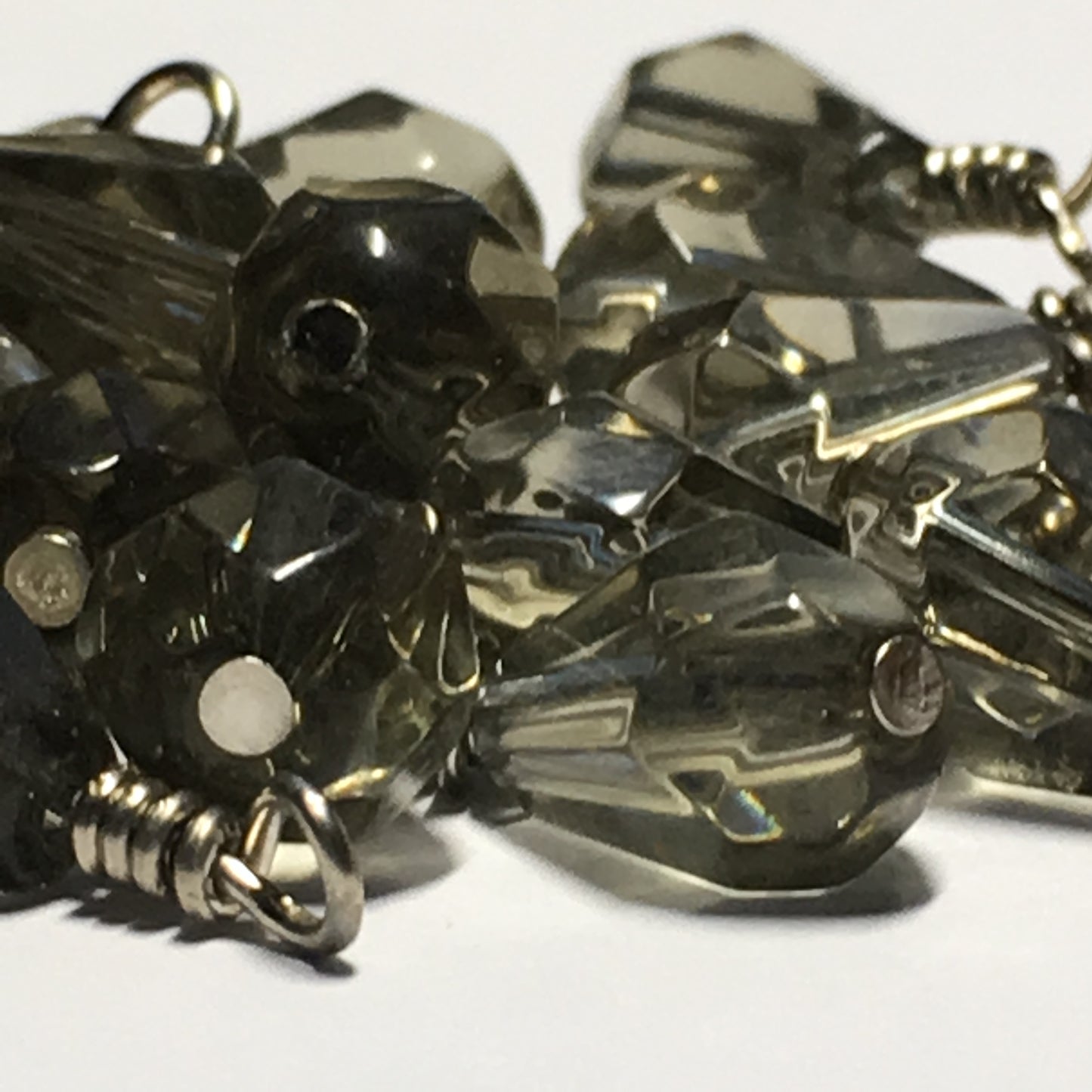Transparent Gray Briolette Glass Beads, 20 x 11 mm, With Wire Wrapped Head Pins, 22 Beads