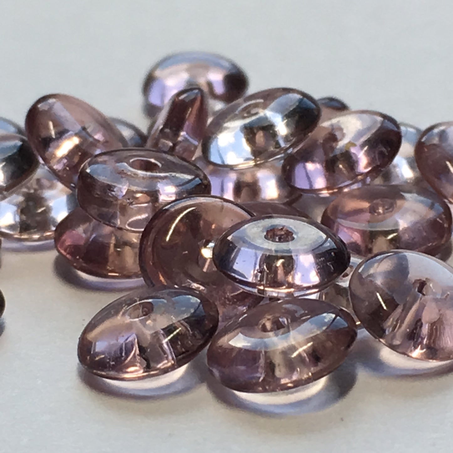 Transparent Purple Glass Saucer Beads, 2 x 7 mm, 28 Beads