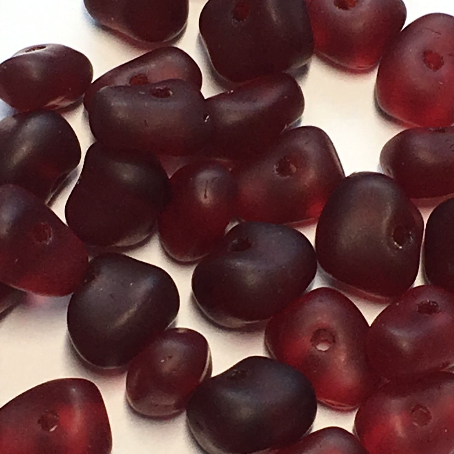 Frosted Garnet Glass Nugget Beads, 7 x 6 mm, 37 Beads