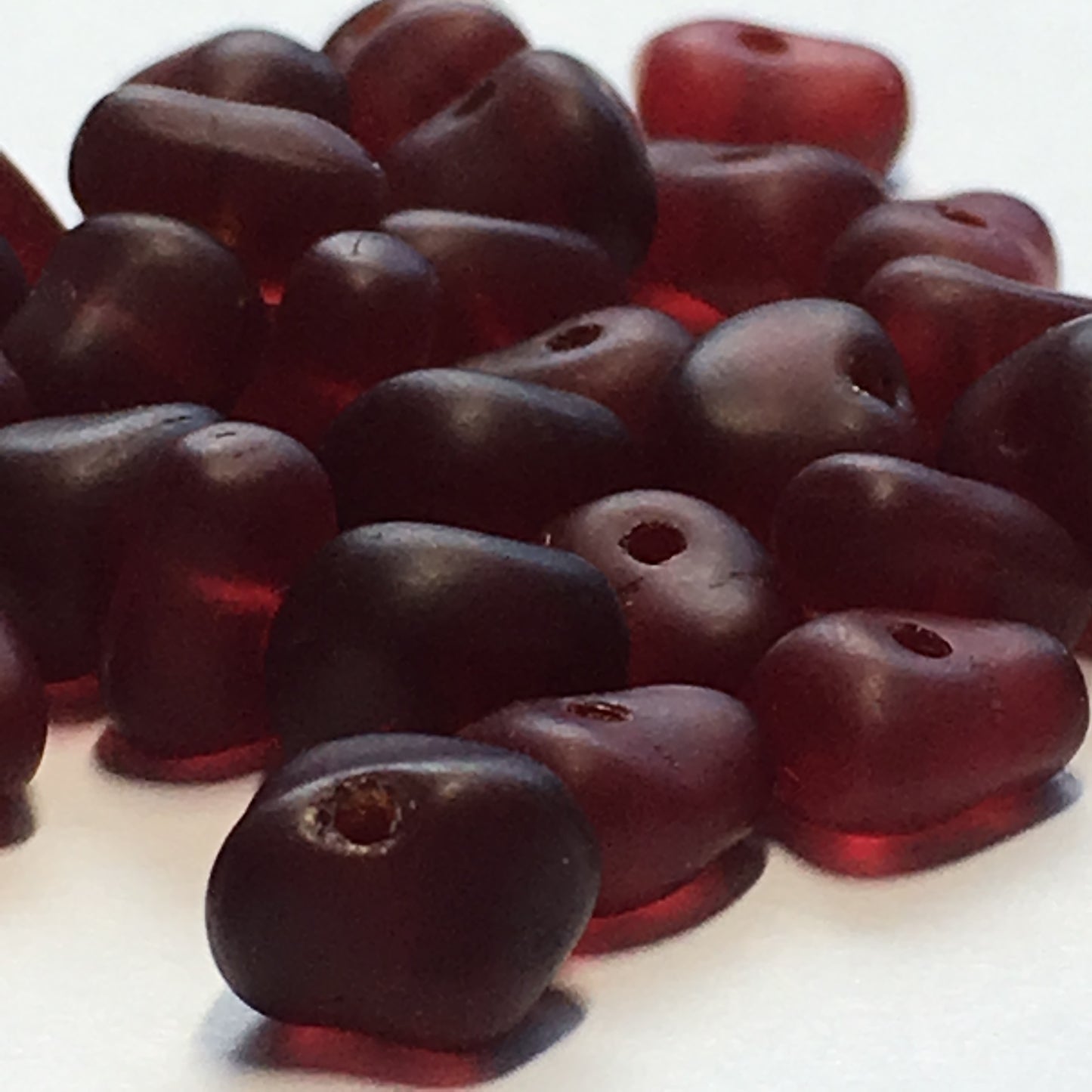 Frosted Garnet Glass Nugget Beads, 7 x 6 mm, 37 Beads
