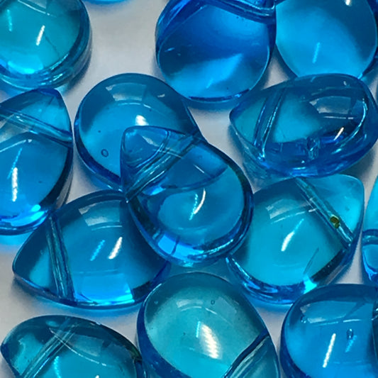 Transparent Blue Flat Teardrop Glass Beads, 8 x 11 mm, 24 Beads