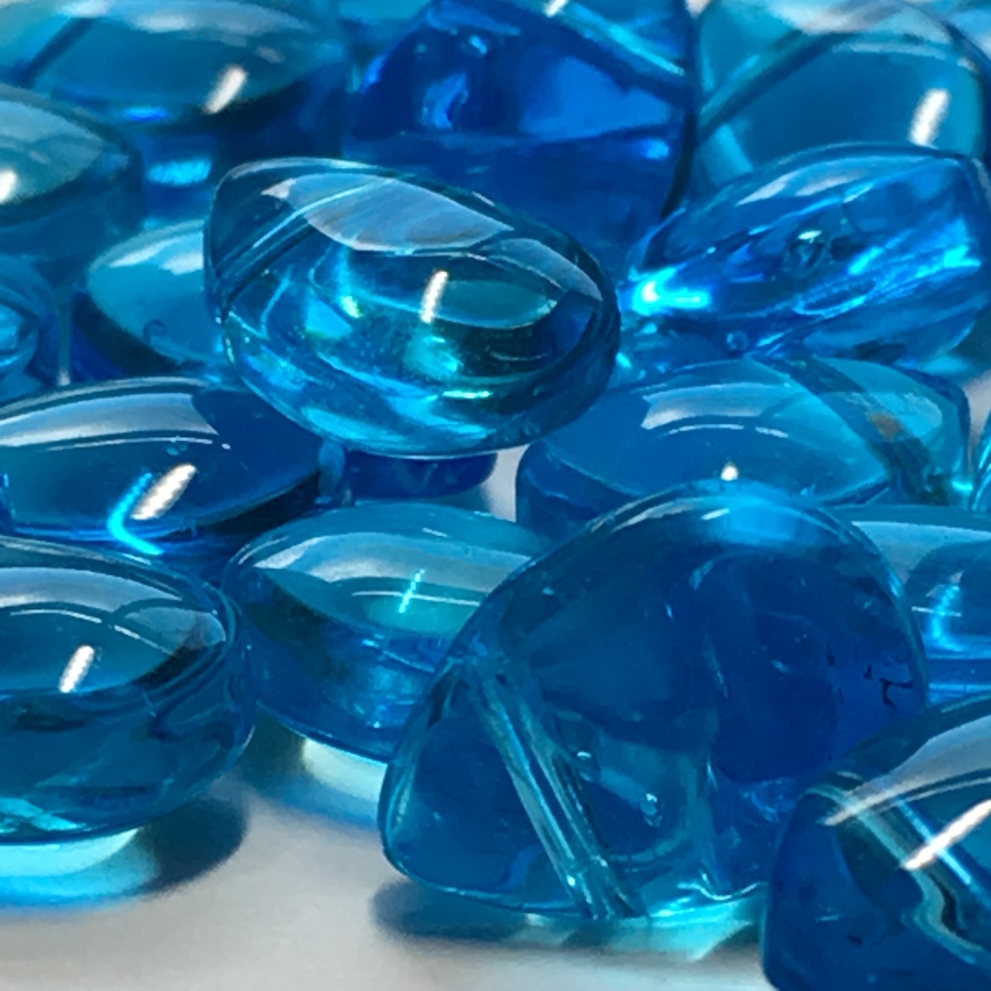 Transparent Blue Flat Teardrop Glass Beads, 8 x 11 mm, 24 Beads