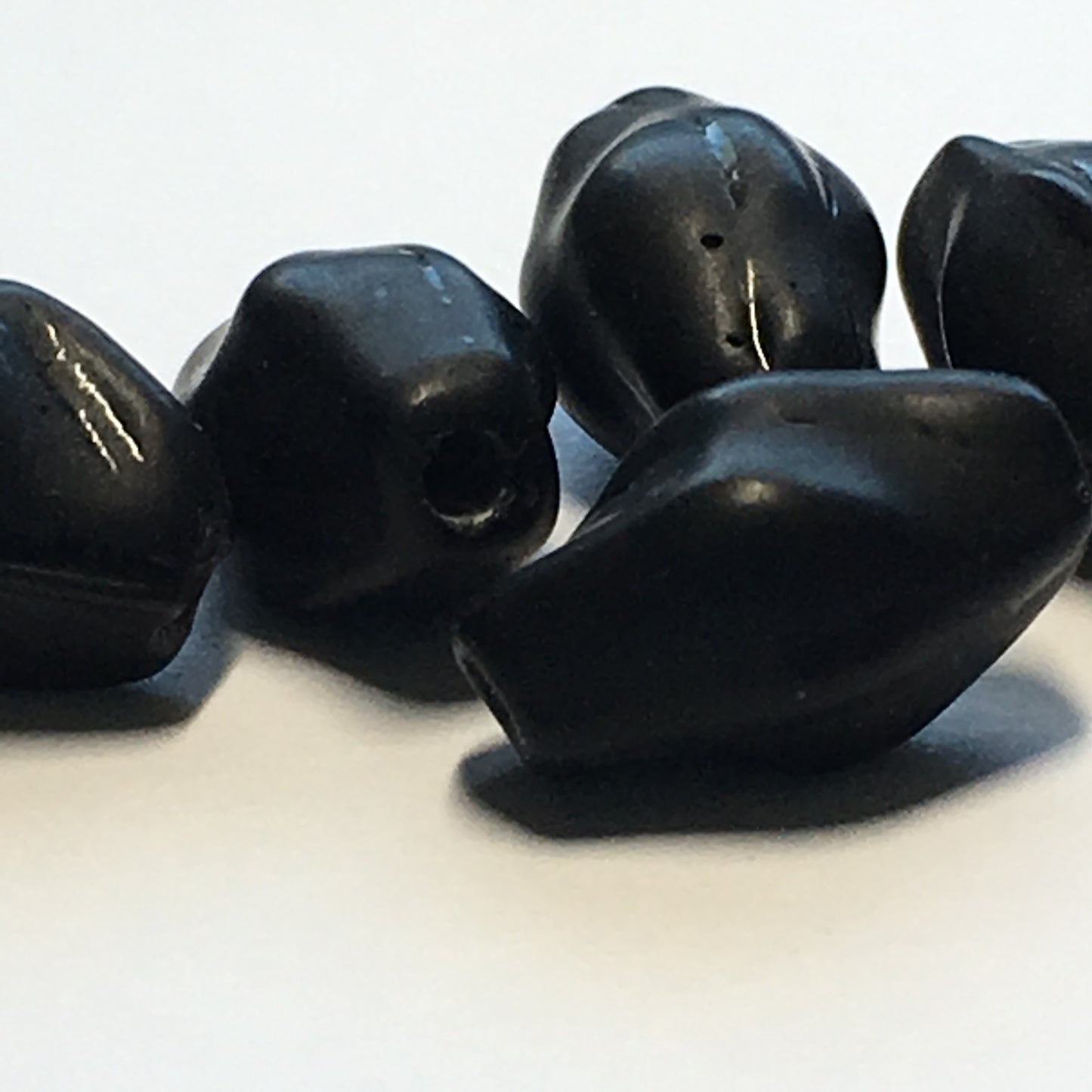 Matte Opaque Black Twisted Lampwork Glass Beads, 12 x 8 mm - 5 Beads