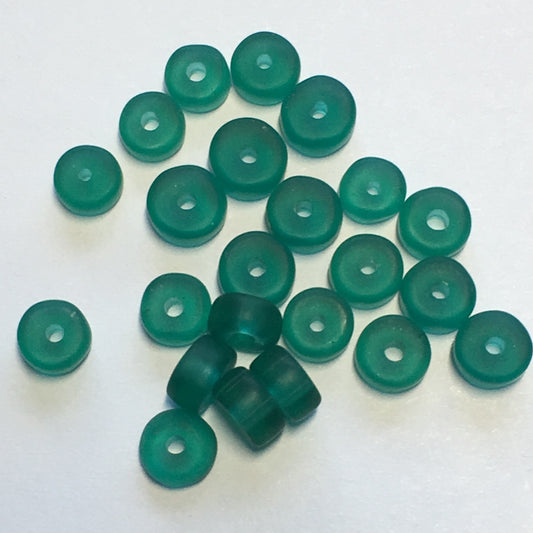 Frosted Teal Glass Rondelle Beads, 2.5 x 5 mm, 22 Beads